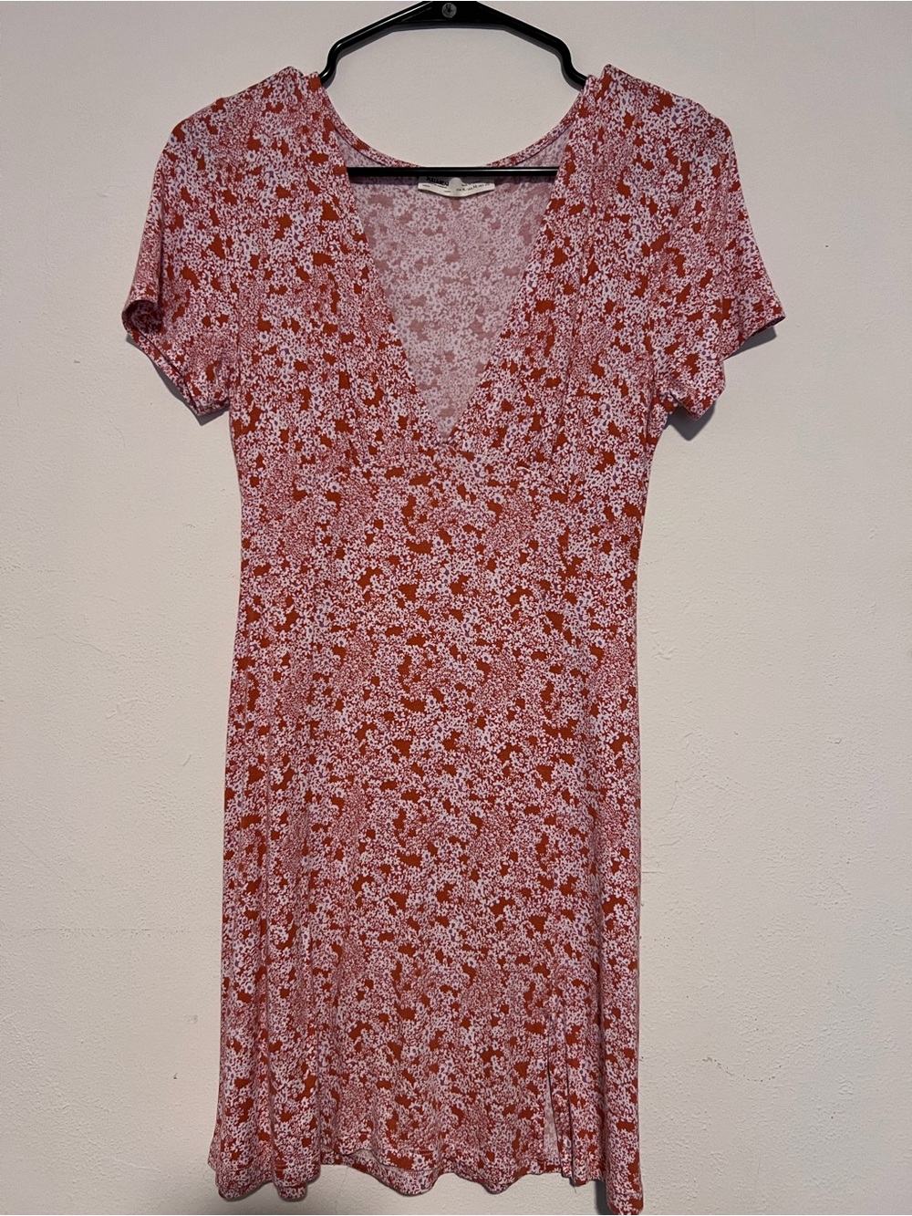 Pull&Bear Rust Pink Floral V-Neck Mini Dress
